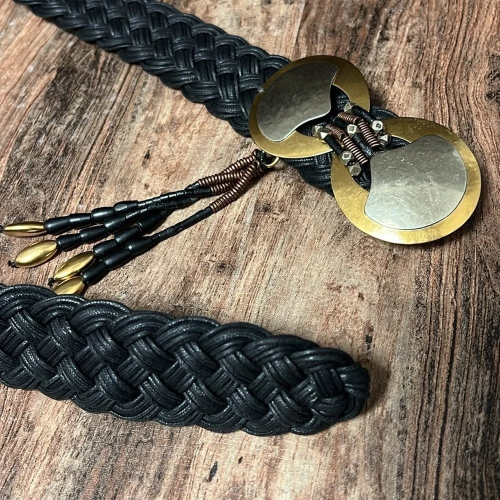 Marjorie Baer vintage braided Belt with metal buckle and beaded fringe detail - Picture 8 of 13